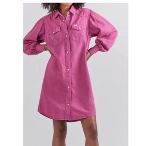 Wrangler Pink Barbie Denim Shirt Dress Sz S Western Cowgirl